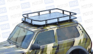 Багажник ТехноСфера ТРОФИ с алюминиевым листом на рейлинги для 3-дверной Лада 4х4, Нива Легенд, Бронто