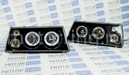 Передние фары черные с ангельскими глазками кольца и линзой для ВАЗ 2108-21099