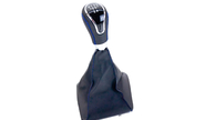 Ручка КПП sal-man хром в стиле Весты с пыльником и синей прострочкой для Лада Приора с кулисой (прямоугольный шток)