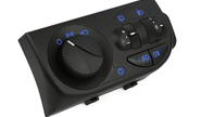 Пересвеченный в синий блок управления светом с кнопками включения ПТФ для Лада Приора в комплектации Люкс