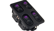 Пересвеченный в фиолетовый блок управления стеклоподъемниками на 4 кнопки для ВАЗ 2110-2112