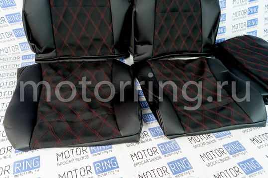 Обивка сидений (не чехлы) экокожа с тканью Полет (цветная строчка Ромб, Квадрат) для ВАЗ 2108-21099, 2113-2115, 5-дверной Лада 4х4 (Нива) 2131