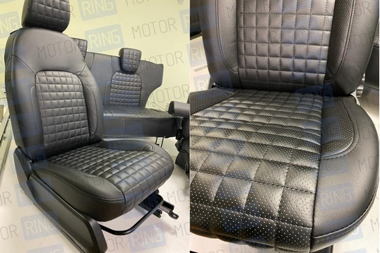 Обивка сидений (не чехлы) черная ткань, центр из ткани на подкладке 10мм с цветной строчкой Соты для 3-дверной Лада 4х4 (Нива) 21214 с 2020 г.в.