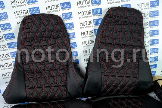 Обивка сидений (не чехлы) экокожа гладкая с цветной строчкой Ромб, Квадрат для ВАЗ 2107