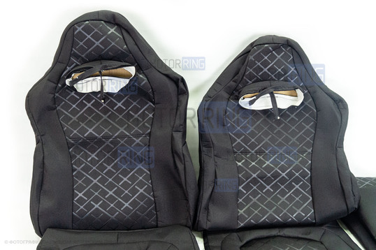 Обивка (не чехлы) сидений Recaro (черная ткань, центр Скиф) для ВАЗ 2108-21099, 2113-2115, 5-дверной Нива 2131