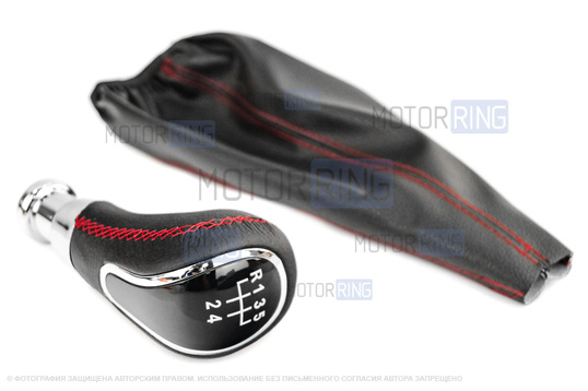 Ручка КПП Sal-Man в стиле Весты с хромированной вставкой и пыльником с красной прострочкой для ВАЗ 2108-21099_1