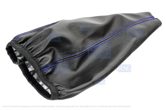 Ручка КПП Sal-Man в стиле Весты с черной вставкой и пыльником с синей прострочкой для ВАЗ 2108-21099