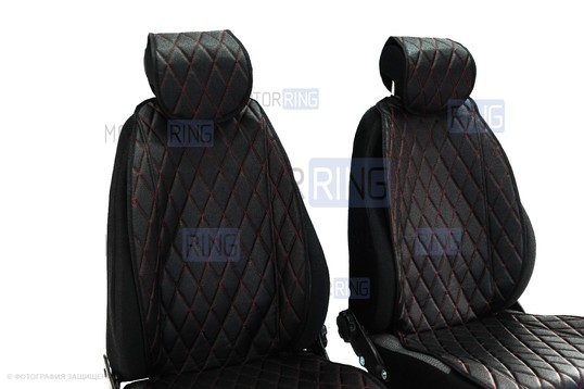 Универсальные защитные накидки передних сидений из гладкой экокожи с одинарной цветной строчкой Ромб
