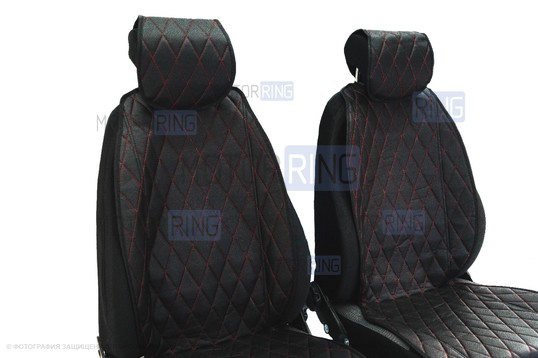 Универсальные защитные накидки передних сидений из перфорированной экокожи с одинарной цветной строчкой Ромб