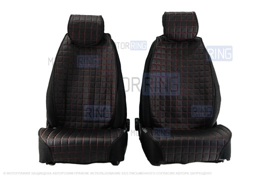 Универсальные защитные накидки передних сидений из перфорированной экокожи с одинарной цветной строчкой Квадрат