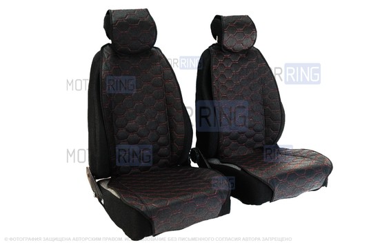 Универсальные защитные накидки передних сидений из перфорированной экокожи с одинарной цветной строчкой Соты_1