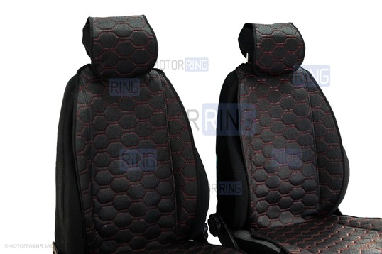 Универсальные защитные накидки передних сидений из перфорированной экокожи с одинарной цветной строчкой Соты