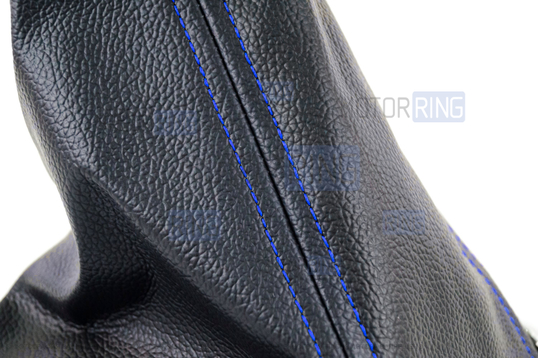 Ручка КПП Sal-Man с пыльником и хром рамкой в стиле Весты с синей прострочкой для Лада Калина 2, Гранта, Гранта FL, Датсун с тросовым приводом