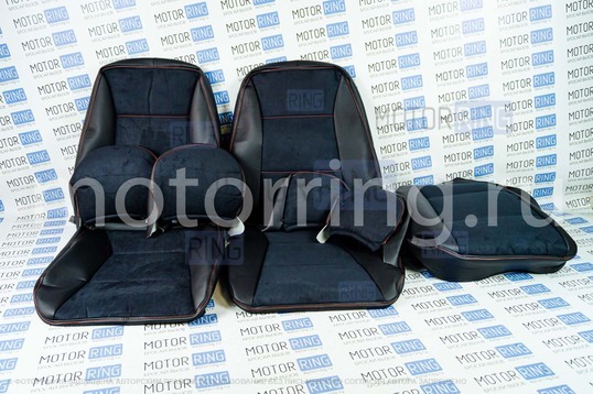 Обивка сидений (не чехлы) экокожа с алькантарой, горизонтальной отстрочкой (Линии) для ВАЗ 2111, 2112