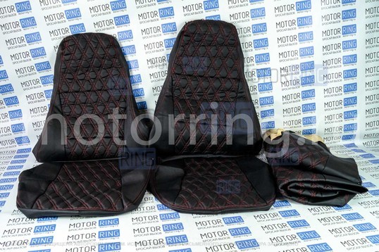 Обивка сидений (не чехлы) экокожа гладкая с цветной строчкой Ромб, Квадрат для ВАЗ 2107