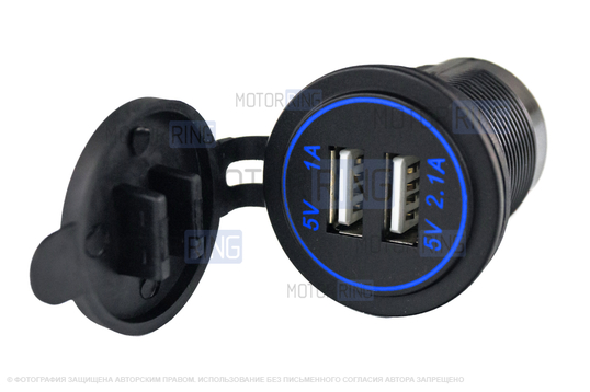 USB адаптер с синей подсветкой на 2 слота от прикуривателя автомобиля_1