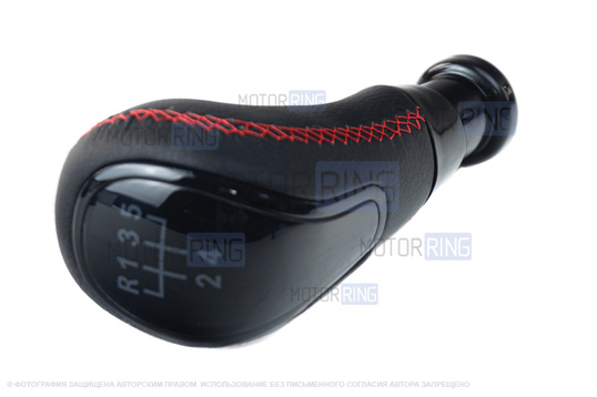 Ручка КПП Sal-Man в стиле Весты с пыльником, красной прострочкой и черной вставкой для ВАЗ 2113-2115 с кулисой