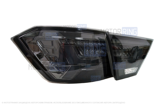 Комплект черных задних диодных фонарей TheBestPartner в стиле Ауди с бегающим поворотником для Лада Веста
