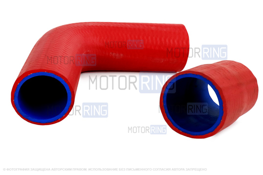 Патрубки алюминиевого радиатора армированный каучук красные для карбюраторных ВАЗ 2101-2103, 2106