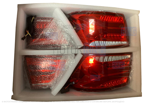 Комплект красных задних диодных фонарей в стиле Мерседес Е-класс с бегающим поворотником для Лада Веста_1