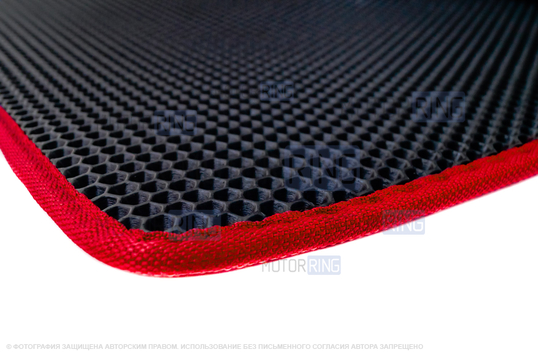 Салонные резиновые ковры Rezkon в стиле EVA с ячейками Соты и красным кантом для 5-местных Лада Ларгус_1