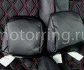 Обивка сидений (не чехлы) экокожа с тканью Полет (цветная строчка Ромб, Квадрат) под цельный задний ряд сидений для Лада Гранта_13