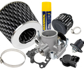 Комплект системы впуска MR нулевого сопротивления под Карбон (воздушный фильтр, фильтр картерных газов, масляная пропитка, дроссельная заслонка 46мм, прокладка, датчик положения заслонки, РХХ) для ВАЗ 2101-2107, 2108-21099, 2110-2112, 2113-2115, Лада Приора, Калина, Гранта_0