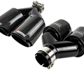 Раздвоенные насадки глушителя открытого типа (2шт) из нержавеющей стали со скосом и накладками глянцевый карбон_0