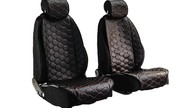 Универсальные защитные накидки передних сидений из гладкой экокожи с одинарной цветной строчкой Соты