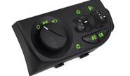 Пересвеченный в зеленый блок управления светом с кнопками включения ПТФ для Лада Приора в комплектации Люкс