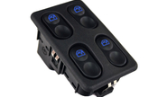 Пересвеченный в синий блок управления стеклоподъемниками на 4 кнопки для ВАЗ 2110-2112