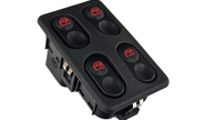 Пересвеченный в красный блок управления стеклоподъемниками на 4 кнопки для ВАЗ 2110-2112