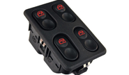 Пересвеченный в красный блок управления стеклоподъемниками на 4 кнопки для ВАЗ 2110-2112