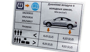 Информационная табличка о рекомендуемом давлении в шинах для Лада Веста седан