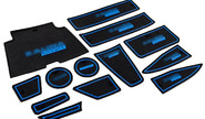 Комплект силиконовых черно-синих ковриков панели приборов и консоли для Лада Калина 2