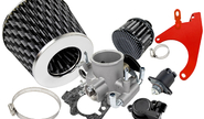 Комплект системы впуска mr нулевого сопротивления под Карбон (воздушный фильтр, фильтр картерных газов, красный кронштейн, дроссельная заслонка 46мм, прокладка, датчик положения заслонки, РХХ) для 8-клапанных ВАЗ 2108-21099, 2110-2112, 2113-2115, Лада Приора, Калина, Гранта