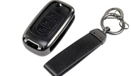 Алюминиевый чехол ключа sal-man с брелоком (черный с текстурой кожи) для Лада Веста, Икс Рей, Искра, Ларгус fl, Лада Гранта fl 2018-2023 г.в.