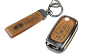 Алюминиевый чехол ключа sal-man с брелоком (коричневый с текстурой кожи) для Лада Веста, Икс Рей, Искра, Ларгус fl, Лада Гранта fl 2018-2023 г.в.