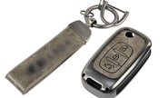 Алюминиевый чехол ключа sal-man с брелоком (серый с текстурой кожи) для Лада Веста, Икс Рей, Искра, Ларгус fl, Лада Гранта fl 2018-2023 г.в.