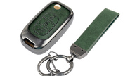 Алюминиевый чехол ключа sal-man с брелоком (зеленый с текстурой кожи) для Лада Веста, Икс Рей, Искра, Ларгус fl, Лада Гранта fl 2018-2023 г.в.