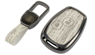 Алюминиевый чехол ключа sal-man с брелоком (текстура серого дерева) для Лада Ларгус, renault, nissan