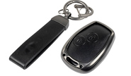 Алюминиевый чехол ключа sal-man с брелоком (черный с текстурой кожи) для Лада Ларгус, renault, nissan