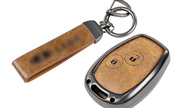 Алюминиевый чехол ключа sal-man с брелоком (коричневый с текстурой кожи) для Лада Ларгус, renault, nissan
