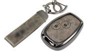 Алюминиевый чехол ключа sal-man с брелоком (серый с текстурой кожи) для Лада Ларгус, renault, nissan
