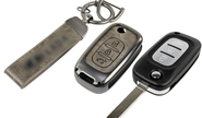Выкидной ключ замка зажигания без чипа с алюминиевым чехлом (серый с текстурой кожи) для Лада Веста, Икс Рей, Ларгус fl