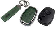 Корпус ключа зажигания без чипа с алюминиевым чехлом (зеленый с текстурой кожи) для Лада Ларгус