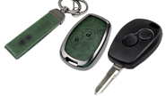 Корпус ключа зажигания с жалом (без чипа) с алюминиевым чехлом (зеленый с текстурой кожи) для Лада Ларгус
