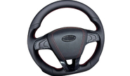 Анатомический руль в стиле Весты обшитый экокожей с муляжом подушки безопасности и черными лаковыми вставками адаптированный для ВАЗ 2110-2112 с европанелью, Лада Приора, Калина, Калина 2, Гранта, Гранта FL, Нива Тревел, Шевроле Нива