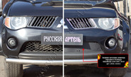 Зимняя заглушка решетки переднего бампера Русская Артель для mitsubishi l200 2007-2010 г.в.