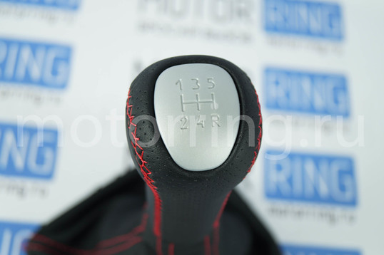 Рукоятка и чехол КПП кожзам с красной строчкой для Лада Приора 2 с тросовым приводом